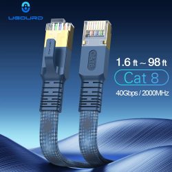 CAT 8 flaches Netzwerk-Internetkabel, 40 Gbit/s, 2000 MHz, rund, RJ45, Nylon, geflochtenes LAN-Kabel, Patchkabel für Modem, Router, PC, PS4/5/6 Xbox