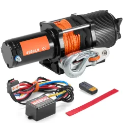 SucceBuy 4500 lbs ATV/UTV elektrische Winde 12 V mit 39 Fuß synthetischem Seil, kabellose und kabelgebundene Fernbedienung, IP55, wasserdicht, für Jeeps