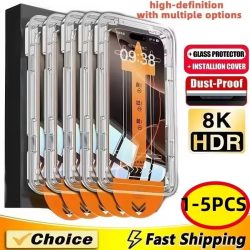 1?5 Stück staubfrei, einfache Installation, Displayschutzfolie für iPhone 17, 16, 15, 14, 11, 13, 12, 15, 16 Pro Max, Mini XS X, gehärtetes Glas