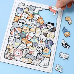 50 stücke Holz Katze Puzzles Tier Holz Puzzle Stapeln Spielzeug Pädagogisches Puzzle Für Kind Jungen Mädchen Geschenke Dekoration Malerei
