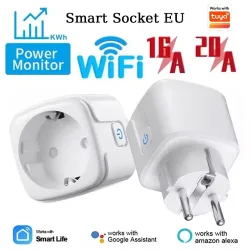 WLAN-Smart-Steckdose 16A/20A EU mit Stromüberwachung und Timer-Funktion, Kompatibel mit Tuya Smart Life App und Sprachsteuerung