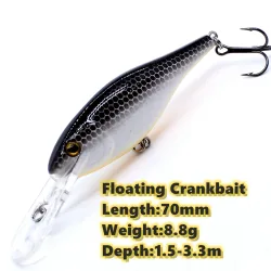 Crankbait Floating Minnow 70mm 8,8g Hardbait Crank Deep Diver Tiefe 1,5-3,3m Angelköder VMC Haken Tackle Qualität