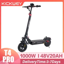 KICKWEY T4 PRO 1000W Elektroroller für Erwachsene 45KM/H Höchstgeschwindigkeit 80KM Reichweite 10-Zoll Offroad-Reifen 48V20Ah Akku Faltbarer Pendler-E-Scooter mit Doppelfederung & LED-Display