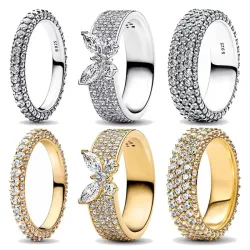 Neue schillernde Vollzirkon-Ringe aus 925er reinem Silber, verbreiterter runder Schmetterlingsring, leichter Luxus-Charm, Damenschmuck, Überraschungsgeschenke