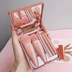 5-teiliges tragbares Make-up-Pinsel-Set mit Spiegel ? faltbares Reise-Set, Mini-Make-up-Pinsel-Set, Reise-Make-up-Pinsel-Set