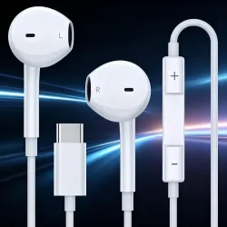 USB-C Kopfhörer für iPhone 17 16 15, Kabelgebundene Typ-C Ohrhörer mit Integriertem Mikrofon & Lautstärkeregelung, HiFi Stereo Sound Earbuds