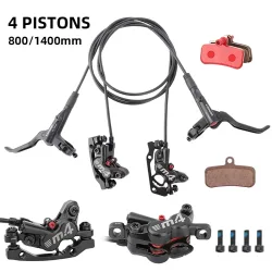 MEROCA 4-Kolben MTB hydraulischer Bremssatz mit Silikon-Schutzhülle Vorder- und Hinterradbremse 800 mm/1400 mm Fahrrad-Scheibenbremse für MTB