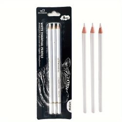 3/6-teiliges weißes Kohlestift-Set für Künstler ? glatte, weiche und mittlere Spitze zum Skizzieren, Highlights und Mischen von Buntstiften