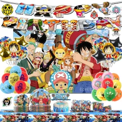 One Piece Birthday Party dinnerware Banner Cake Disposable Topper Hanging Flag One Piece Balloons Birthday Scene setting props