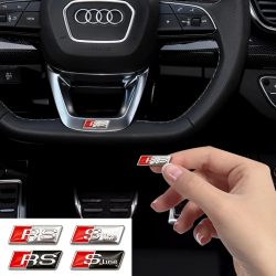 3D Aluminium Lenkrad-Emblem-Abdeckung für Audi Q3 Q5 Q7 Q8 RS A3 A4 B8 B9 A5 A6 C7 A7 Schwarz Silber Tuning Zubehör