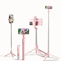 Ausziehbares Aluminium-Selfie-Stick-Stativ, Fülllicht und Bluetooth-kompatible Fernbedienung, kompatibel mit iPhone/Android, für Reisen
