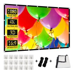 MIXITO Projektionsvorhang, 16: 9 Verhältnis, hohe Dichte, 60?200 Zoll, faltbar, knitterfrei, tragbare Filmprojektor-Leinwand