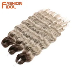 Anna 24-Zoll-Kunsthaar Wasserwelle Flechten Haarverlängerungen Ombre Blonde Deep Wave Afro Curl Twist Häkelhaar für Frauen