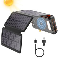 Solar-Powerbank, SenDeluz 26800 mAh Solar-Ladegerät, Powerbank, Solar-Powerbank, integrierte 4 Kabel und kabelloses Laden
