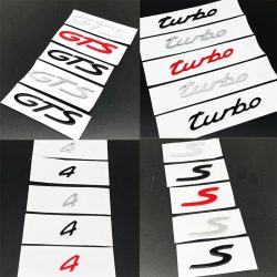 Für Auto-Heckklappen-Emblem Aufkleber Aufkleber-Emblem Zubehör Boxster Cayenne Cayman Carrera Macan Panamera GTS Turbo 4 S Diesel
