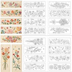 Blumenmuster, vorgedruckte Stickmuster, auflösbarer wasserlöslicher Stabilisator, selbstklebende Vlies-Stickaufkleber für Heimwerker