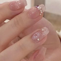 24 Stück Glitzer-Diamant-Press-On-Nägel, errötendes Rosa, Katzenauge, künstliche Nägel, süßer süßer Sarg, vollständige Abdeckung, kurzes Quadrat, falsche Nagelspitzen, Kunst
