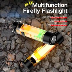 Outdoor-LED-Taschenlampe mit starkem Licht, Mini-tragbare Schlüsselanhängerleuchte, USB-Aufladung, magnetische Saugkraft, superhelle Notfallwarnleuchte.