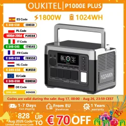 OUKITEL P1000E PLUS 1800W Tragbare Powerstation 1024Wh LiFePO4-Akku Solargenerator, Notstromversorgung für Zuhause, Outdoor-Camping, mobile Stromversorgung