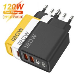 Quick Charge 3.0 Schnellladegerät Multi 120W 4-Port USB Typ-C PD Handy-Wandadapter für iPhone 16 Samsung S24 Xiaomi 15