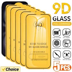 5 Stück 9D Hartglas Displayschutzfolie für iPhone 17 Pro Max, 17 Pro, 14 Plus, 17 Air, HD Bildschirmschutz für 15, 16 Pro Max, 11, 12, 13 Mini, XS Max