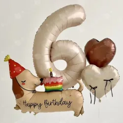 Geburtstags-Cartoon-Dackel-Ballon-Set, herzförmiger Ballon für Geburtstagsfeiern und Jubiläumsdekorationen, Foto-Requisiten