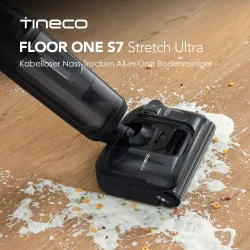 Tineco Floor ONE S7 Stretch Ultra Nass Trockensauger, 180° Lay-Flat Nasssauger, 85°C 5 Min Flashdry-Selbstreinige, 50 Min Laufzeit, DualBlock Anti-Tangle, Beide Kantenreinigen, Reinigen unter Möbeln