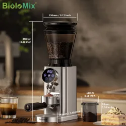 BioloMix Professioneller konischer Gratmühle, 48 einstellbare Einstellungen mit abnehmbarem Halter für Espresso-Tropfen und French-Press