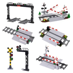 MOC Kreative Experte Stadt Zug Verkehrs lichter Geländer Kreuzung Eisenbahn Express Bricks Bausteine DIY Spielzeug für Kinder geschenke