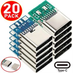 20/10/1 Stück USB 3.1 Typ-C-Steckverbinder 5/6-polig Buchse/Stecker Adapter zum Löten von Leitungen, unterstützt Leiterplatten, Großhandel