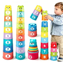 Kinder-Stapelbecher Regenbogen-Faltbecher Baby Frühpädagogisches Puzzle-Spielzeug Farbsortierungstraining Handgeschwindigkeits-Wettbewerb Geburtstagsgeschenke