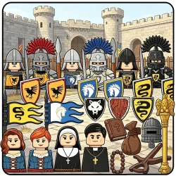 Mittelalterliche Burg-Ritter-Figuren, Bausteine, Soldaten, Miliz, Adlige, Nonne, Mönch, Zubehör, Stab, Rosenkranz, Helm, Schild, Kinderspielzeug, Geschenk