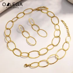 Edelstahl ovale Kette Halskette Armband Ohrringe für Frauen 18 Karat vergoldet Halsketten Armbänder baumelnde Ohrringe Schmuckset