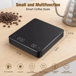 USB Digitale Kaffeewaage Wiederaufladbar LED-Bildschirm 0,1g Hohe Genauigkeit Küchen-Espresso-Messwaage mit Timer