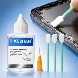 SiKEZHAN LCD-Bildschirm-Kleberentferner-Set mit Nadeltupfern, sicherer Reiniger für die Entfernung von Thermoschaumkleber vom Rahmen und Rückseite von Mobiltelefonen