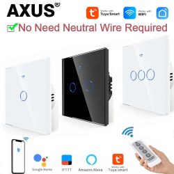 EU WLAN Smart-Lichtschalter ohne Neutralleiter, Touch-Schalter RF433, kompatibel mit Tuya Smart Life App-Steuerung, unterstützt Alexa und Google Home