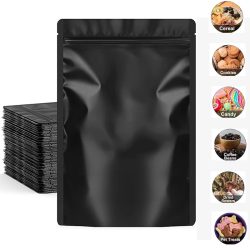 50 Stück wiederverschließbare Kaffee-Kräuterpulver-Reißverschluss-Packungsbeutel, geruchsdicht, flache Beutel, mattschwarz, kleine Aluminiumfolie mit Reißverschluss