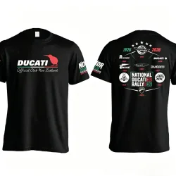 Vintage Biker Club T-Shirt für Männer DUCATI Kiwi Bird Vorder- und Rückseite Bedrucktes Kurzarm-Shirt Motorrad Rallye 2026 Casual Streetwear