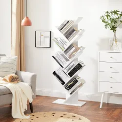 VASAGLE Bücherregal, 8 Ebenen, Baumform, Standregal, CD Regal aus Holz für Wohnzimmer, Büro