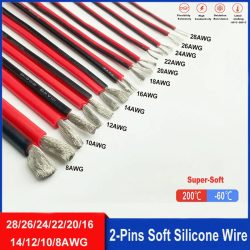 Superweiches 2-poliges rotes und schwarzes Silikonkabel 28awg 26awg 24 22 20 18 16 14 12awg 10awg 8awg Hochtemperatur verzinnter Kupferdraht