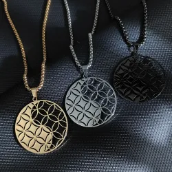 NONE, Heilige Geometrie Blume des Lebens Anhänger Halskette 316L Edelstahl 18K Vergoldet Unisex Hohler Charm Halsschmuck Geschenk