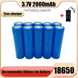 18650 2000mAh Wiederaufladbare Batterie 3,7V Lithium-Ionen-Akku für Zeiger, Türklingel, Taschenlampe, Lithium-Batterie mit Ladegerät