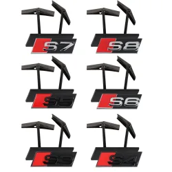 3D ABS Chrom Schwarz S Logo Kühlergrill-Emblem Aufkleber Auto Frontgrill-Abzeichen Dekoration für Audi RS3 RS4 RS5 RS6 RS7 S3 S4 S5 S6 S7 S8