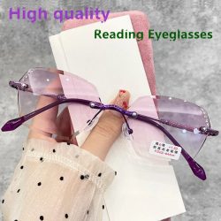 Neue Frau hochwertige randlose Lesebrille blockiert blaues Licht Farbverlauf Antiblulet, Brillenmode