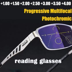2025 Anpassung Photochrome Multifokale Lesebrille Männer Progressive Anti-Blue Ray Business Brille Halbrahmen + 1,0-3,5