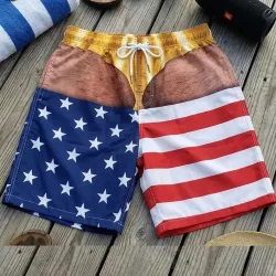 Lustige Strandparty-Badeshorts für Herren, 3D-Druck, Fake-Skin-Boardshorts, Sommermode, Virale Strandshorts, Geschenk für Freund/Ehemann