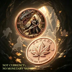 1oz Reines .999 Feinkupfer-Medaillon Kanada Höhlendrache Weiblicher Ritter Krieger Fantasy Sammlerstück Kupfer-Rundmedaille