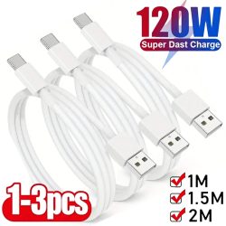 1-3 Stück 120W 6A Superschnelles Ladekabel, schnelles USB-Typ-C-Lade- und Datenkabel, schnelles Ladekabel Typ C, schnelles Laden