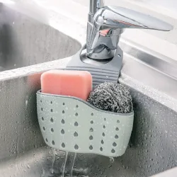 Küchenspülbecken-Schwamm- und Seifenhalter zum Aufhängen mit verstellbarem Riemen und Abflusslöchern zum Trocknen