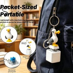 Lustiger, niedlicher Möwenförmiger Fidget-Tastatur-Schlüsselanhänger, Finger-Button-Clicker, Dekompressionsspielzeug
